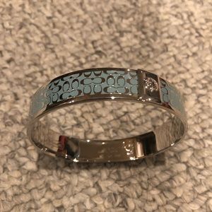 Light Blue and Silver Enamel Coach Logo Bangle